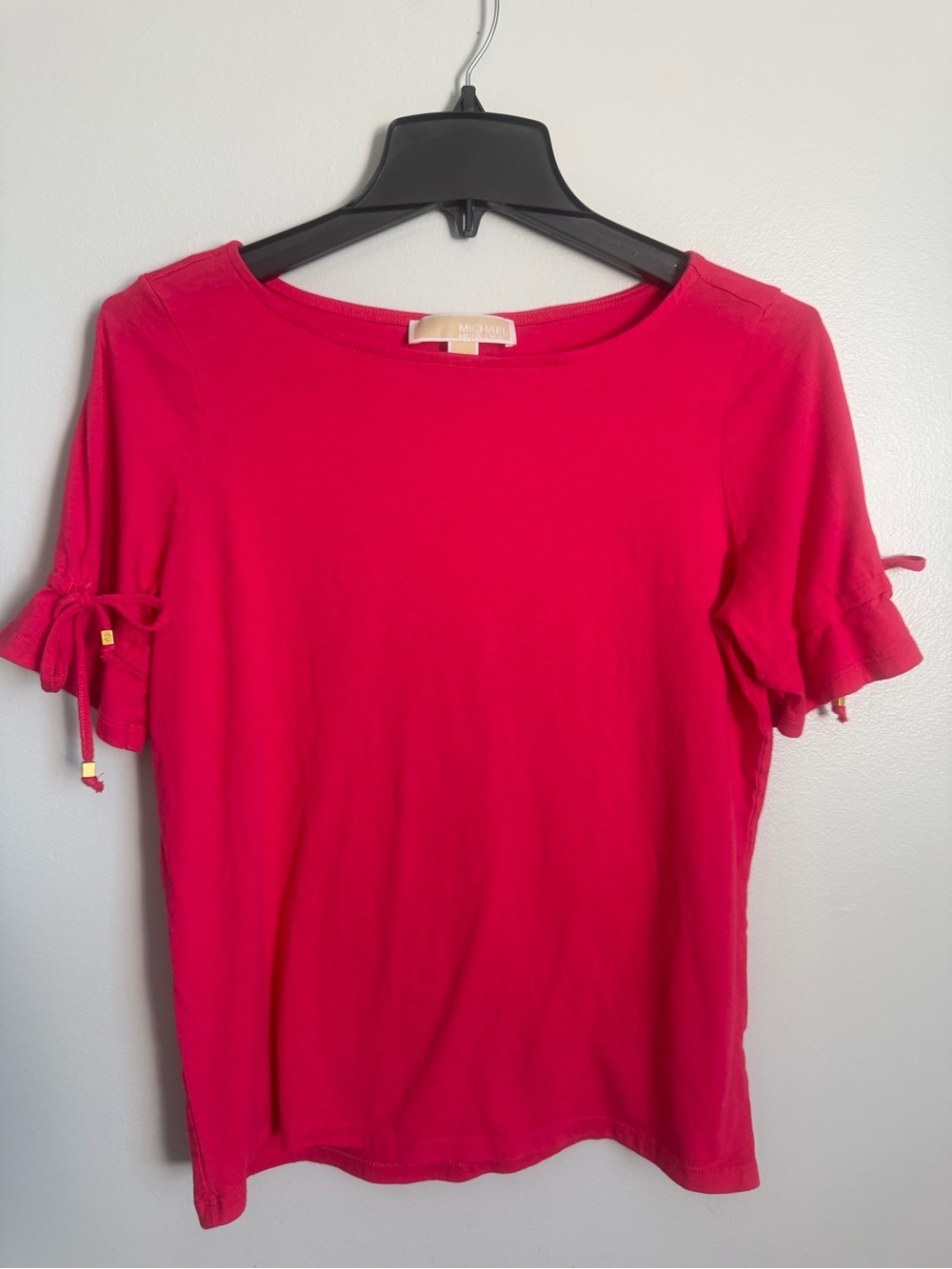 Michael Kors Pink Short Sleeve Ruffle Tie-Sleeve Top Size Small